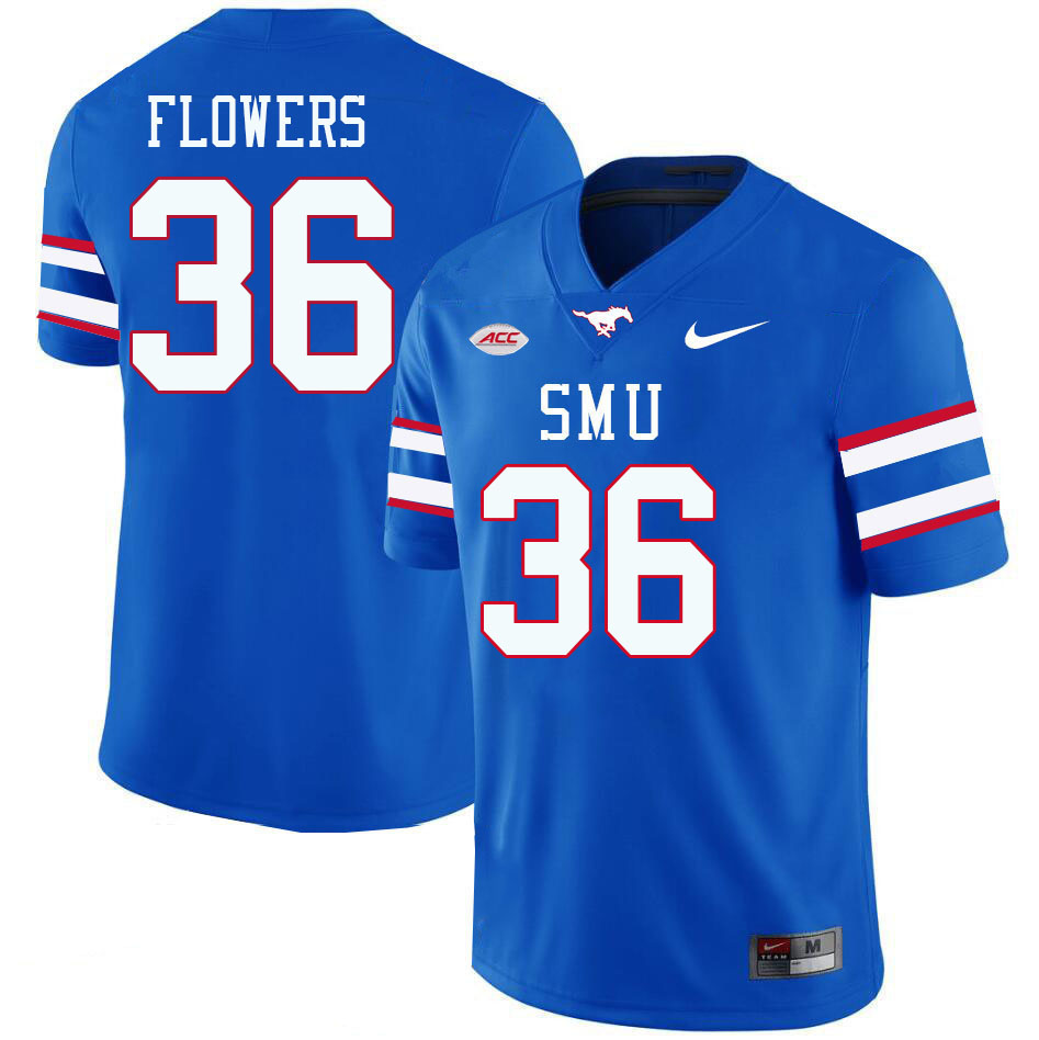 SMU Mustangs #36 Braeden Flowers College Football Jerseys Stitched Sale-Royal